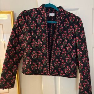Floral Quilted Blazer with Pink Accents